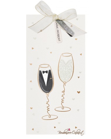 Partecipazione matrimonio Mr e Mrs con bicchiere champagne