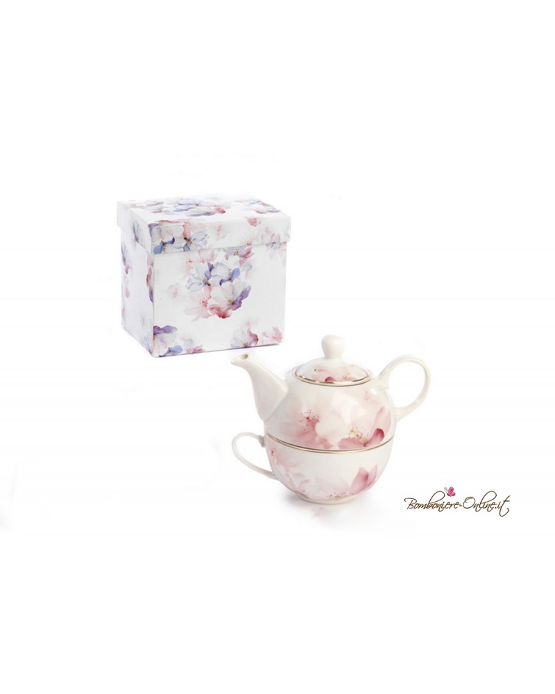 Bomboniera Set Teiera con Tazza Fiori Acquarello