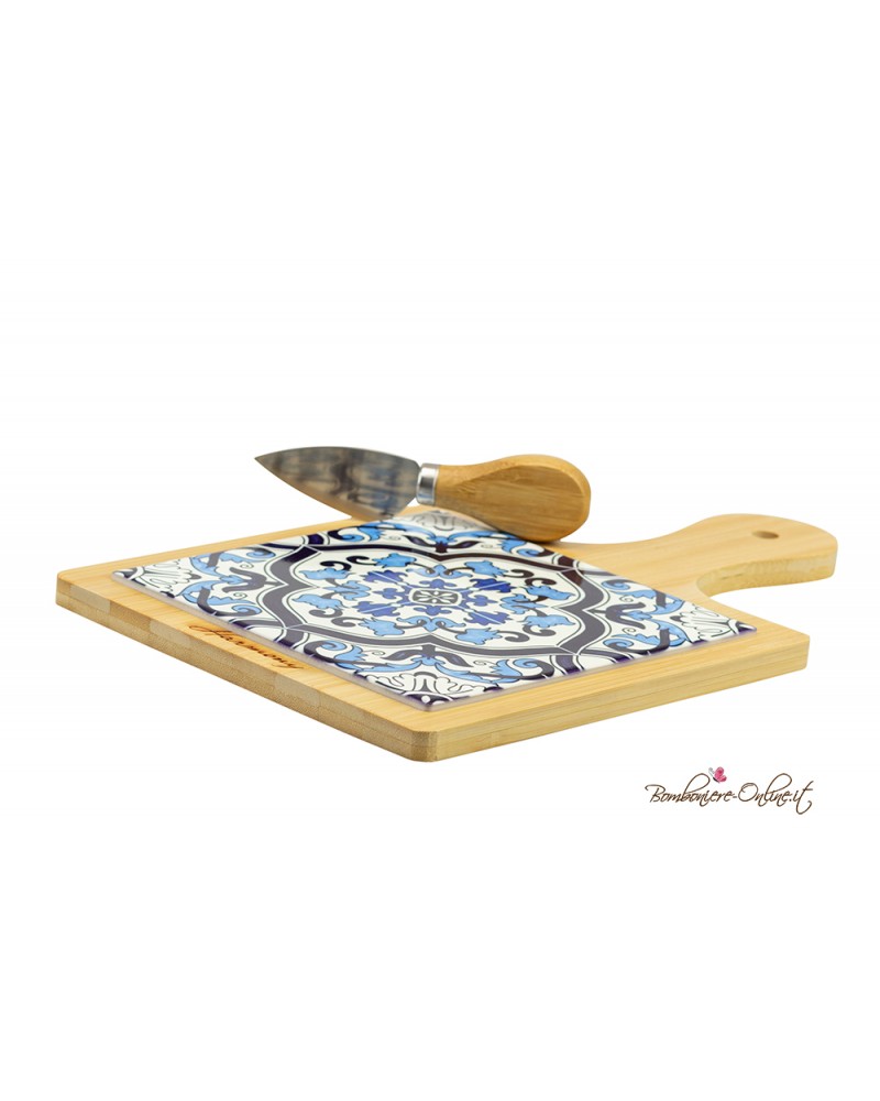 Bomboniera Set Tagliere Formaggi con coltello "Maiolica Blu"