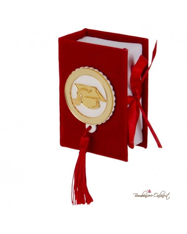 Scatolina porta confetti libro Laurea Velluto Rosso