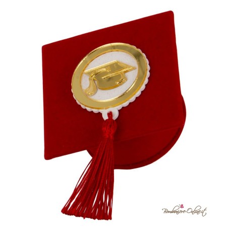 Scatolina porta confetti Tocco Laurea Velluto Rosso