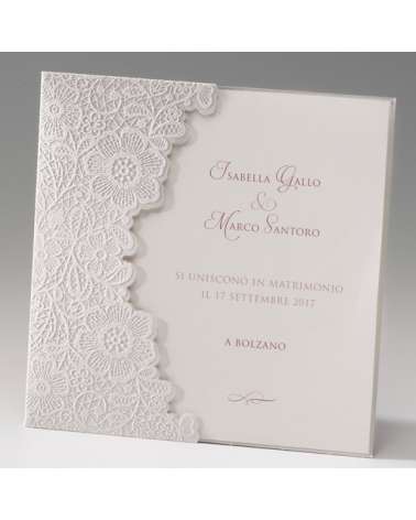 Partecipazione Matrimonio elegante e scontata Pizzo floreale - P725001-C4